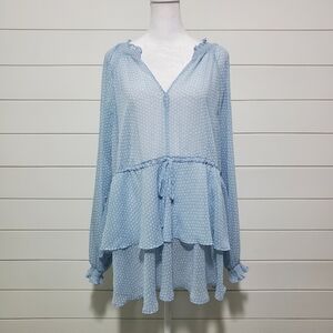 Torrid Light Blue Swiss Dot Layered Peasant Blouse Size 1 (1X)